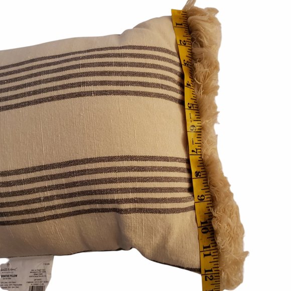 Hearth & Hand Magnolia Gather Throw Pillow with Fringe Black Cream 20x12 - Picture 5 of 5